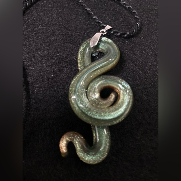 A Mesmerizing Snake Shaped Pendant on a Cloth Choker - Picture 2 of 4